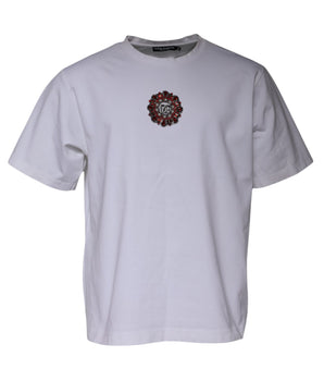 Dolce &amp; Gabbana White Logo Embellished Crew Neck T-shirt