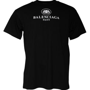 Balenciaga Black Cotton Logo Print Crew Neck Short Sleeves T-shirt