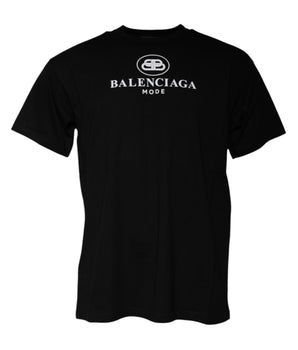 Balenciaga Black Cotton Logo Print Crew Neck Short Sleeves T-shirt