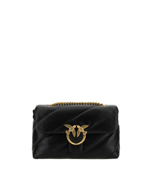 PINKO Black Calf Leather Bos Taurus Shoulder Bag