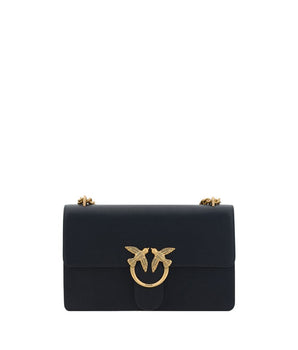 PINKO Black Calf Leather Bos Taurus Shoulder Bag