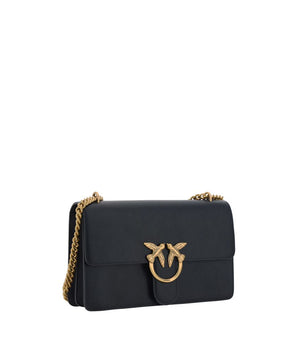 PINKO Black Calf Leather Bos Taurus Shoulder Bag