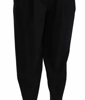 Dolce &amp; Gabbana Black Wool High Waist Pleat Front Cropped Pants