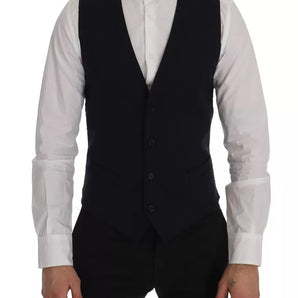 Dolce & Gabbana Blue Waistcoat Wool Stretch STAFF Vest