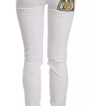 Dolce &amp; Gabbana White Crystal Embellished Skinny Jeans