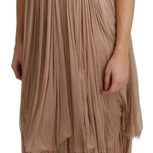 Dolce & Gabbana Brown Silk Sleeveless Shift Maxi Dress