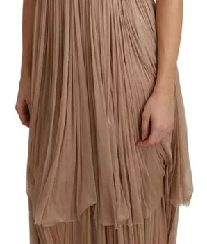 Dolce &amp; Gabbana Brown Silk Sleeveless Shift Maxi Dress