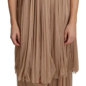 Dolce & Gabbana Brown Silk Sleeveless Shift Maxi Dress