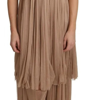 Dolce &amp; Gabbana Brown Silk Sleeveless Shift Maxi Dress