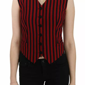 Dolce & Gabbana Red Black Stripe Vest Waistcoat Blouse Top