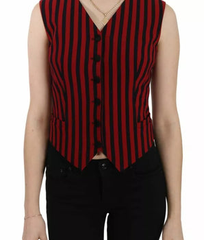 Dolce &amp; Gabbana Red Black Stripe Vest Waistcoat Blouse Top