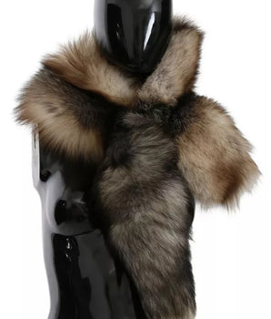 Dolce &amp; Gabbana Brown Fox Tail Fur Shawl Neck Wrap Cover Collar Scarf