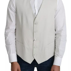 Dolce & Gabbana Off-White Cotton Silk Formal Coat Vest