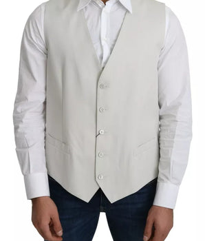 Chaleco formal de seda y algodón en color blanco roto de Dolce &amp; Gabbana