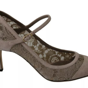 Dolce & Gabbana Beige Floral Lace Mary Janes Pumps Shoes