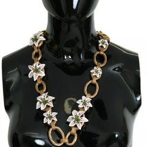 Dolce & Gabbana Gold Brass Oversize Chain LILY Flowers Necklace