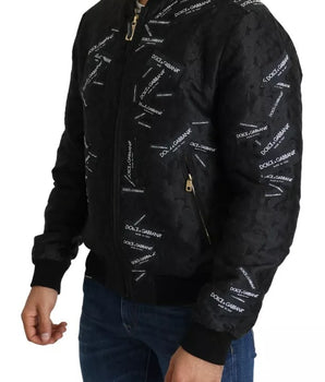 Chaqueta bomber con cremallera completa y brocado con parche del logo negro de Dolce &amp; Gabbana