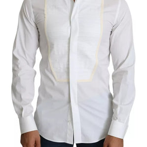 Dolce &amp; Gabbana White Formal Tuxedo Dress GOLD Shirt