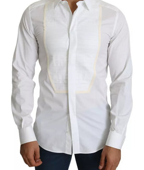 Dolce &amp; Gabbana White Formal Tuxedo Dress GOLD Shirt