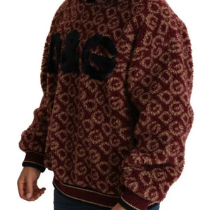 Suéter oversize con capucha de lana en beige y rojo de Dolce &amp; Gabbana