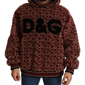 Suéter oversize con capucha de lana en beige y rojo de Dolce &amp; Gabbana