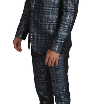 Traje Dolce &amp; Gabbana de dos piezas azul plateado brillante y ajustado dorado