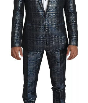 Traje Dolce &amp; Gabbana de dos piezas azul plateado brillante y ajustado dorado