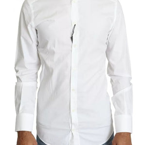 Dolce &amp; Gabbana White Cotton Formal Dress Top GOLD Shirt