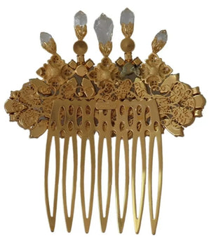 Dolce &amp; Gabbana Gold Brass Clear Crystal Hair Stick Accessory Comb