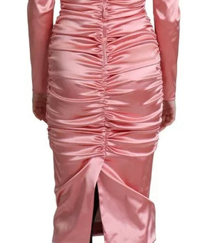 Dolce &amp; Gabbana Pink Long Sleeves Bodycon Sheath Midi Dress