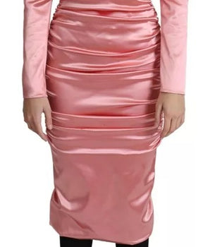 Dolce &amp; Gabbana Pink Long Sleeves Bodycon Sheath Midi Dress