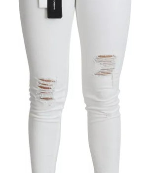 Vaqueros blancos desgastados de algodón de Dolce &amp; Gabbana