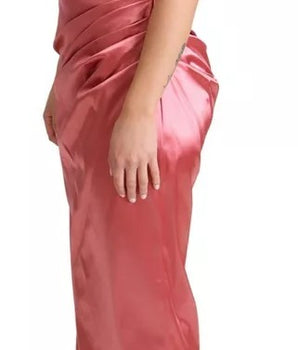 Dolce &amp; Gabbana Pink Draped Midi Flower Applique Dress