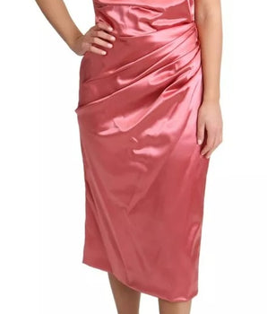 Dolce &amp; Gabbana Pink Draped Midi Flower Applique Dress