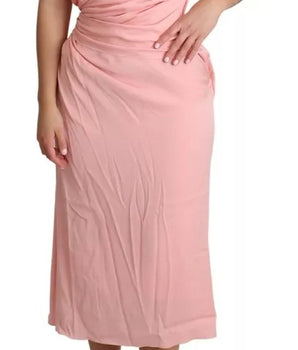 Dolce &amp; Gabbana Pink Silk Stretch Strapless Sheath Midi Dress