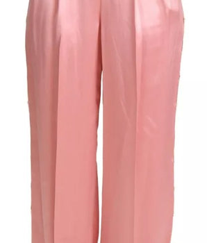 Dolce &amp; Gabbana Pink Lace Trimmed Silk Satin Wide Leg Pants