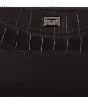 Cartera de mano continental con cremallera en el contorno de piel exótica marrón de Dolce &amp; Gabbana