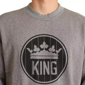 Suéter de algodón gris Crown King de Dolce &amp; Gabbana