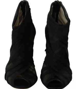 Dolce &amp; Gabbana Black Tulle Ankle Boots Stiletto Heels Shoes