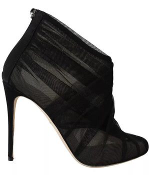 Dolce &amp; Gabbana Black Tulle Ankle Boots Stiletto Heels Shoes