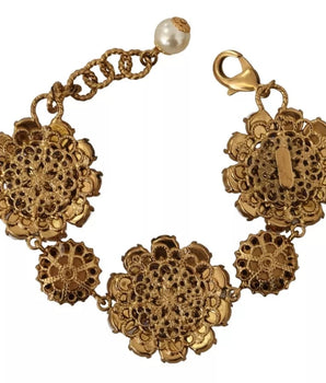 Dolce &amp; Gabbana FIORI BLOOMING Floral Baroque Crystals Brass Bracelet