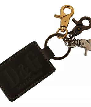 Llavero con anilla metálica y gancho de cuero verde de Dolce &amp; Gabbana con el logotipo de D&amp;G