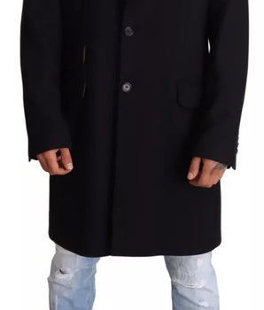 Gabardina azul Dolce &amp; Gabbana Chaqueta larga de lana elástica