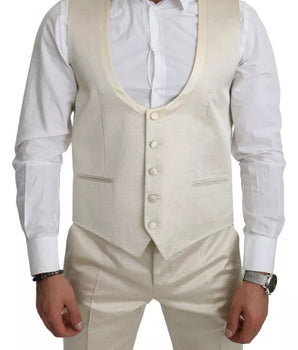 Traje chal Sicilia de tres piezas en lana beige crema de Dolce &amp; Gabbana