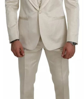 Traje chal Sicilia de tres piezas en lana beige crema de Dolce &amp; Gabbana