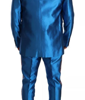 Traje formal de dos piezas de seda jacquard azul de Dolce &amp; Gabbana