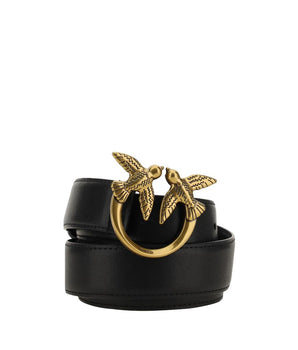 PINKO Black Calf Leather Bos Taurus Regular Belt
