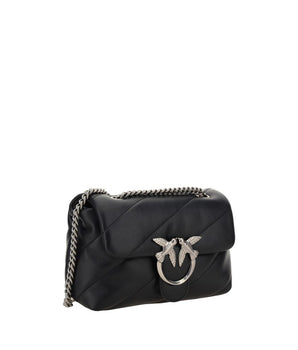 PINKO Black Calf Leather Bos Taurus Shoulder Bag