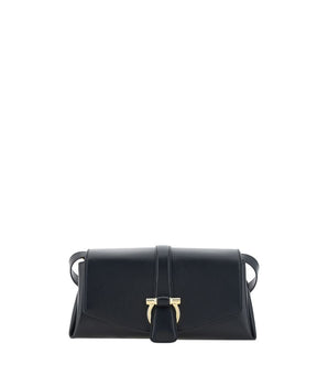 Ferragamo Black Calf Leather Bos Taurus Shoulder Bag
