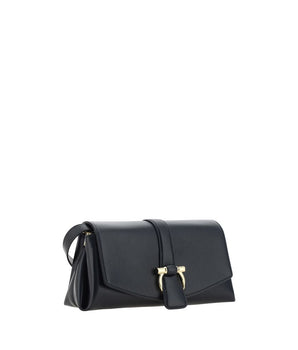 Ferragamo Black Calf Leather Bos Taurus Shoulder Bag